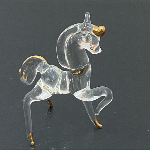 Vintage Clear Spun Glass Gold Gilt Unicorn Mini Figurine - Picture 6 of 11